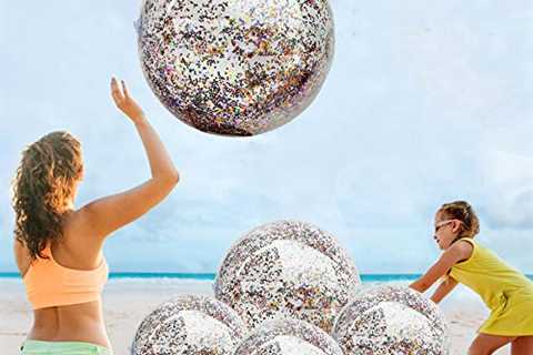 5 Pack Sequin Beach Ball Jumbo Pool Toys Balls..