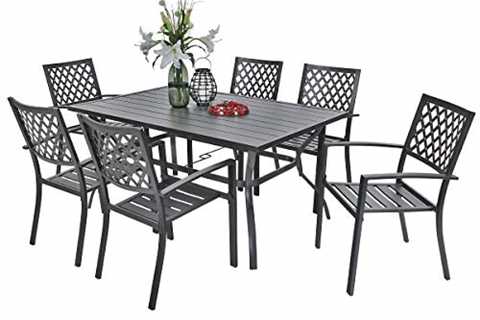 PHI VILLA Outdoor Patio Dining Set of 7 with..