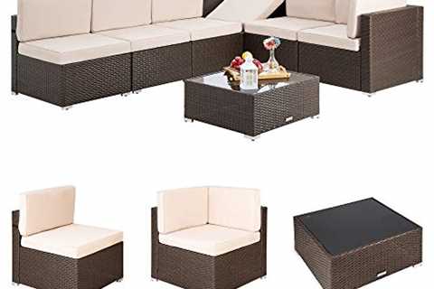 Pamapic 7 Pieces Outdoor Sectional, Wicker Patio..