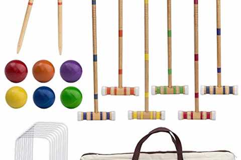ROPODA Six-Player Croquet Set with Wooden Mallets,..