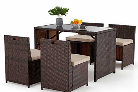 EROMMY 5 Pieces Patio Dining Set，Space Saving..